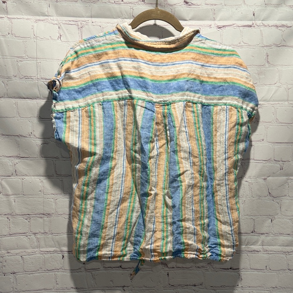 Talbots Striped Short-Sleeve Button-Down Linen Shirt Woman’s size large - Picture 4 of 5